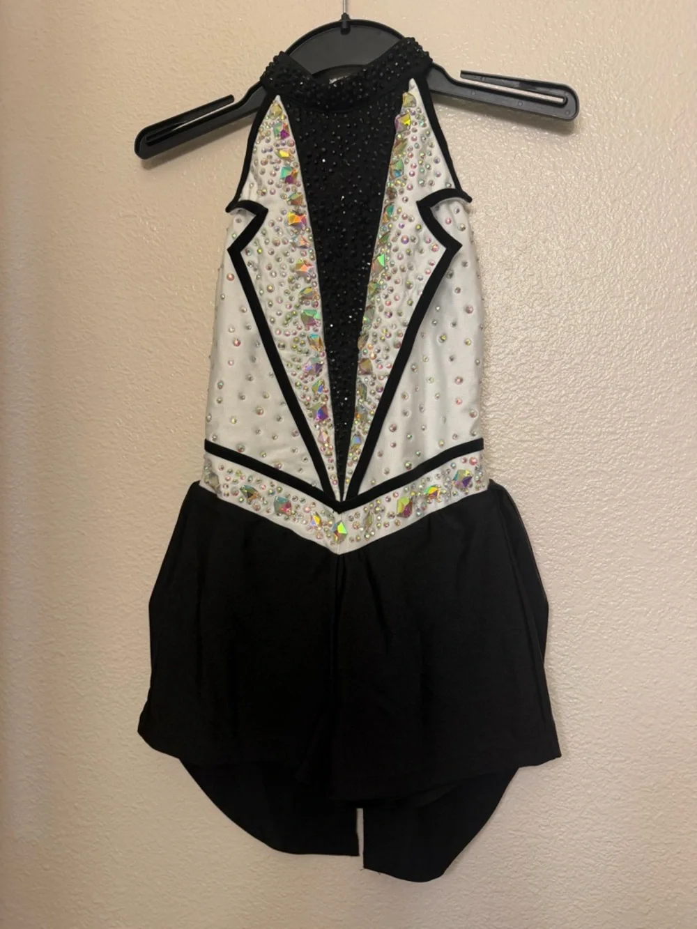 Glamour dance costume solo black white tux suit menswear leotard LC-large child